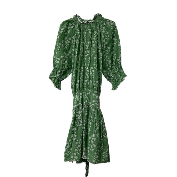 Juliet Dunn London Green Floral Blouson Mini Dress Waist Tie Button Front M/L - Picture 8 of 8